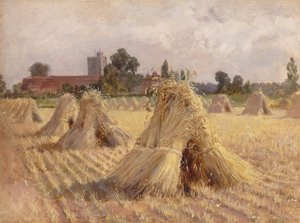 Covoni di grano presso la chiesa di Bray da Heywood Hardy